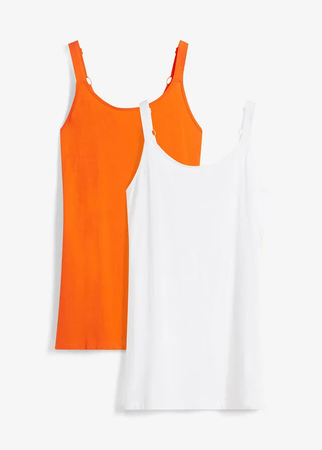 Top largo de algodón con tirantes ajustables (2 unidades) Naranja cálido/blanco